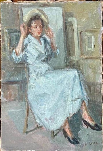 Carlo Corsi (1879-1966) - Donna in Interno