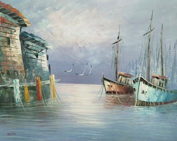 Caroline Burnett (1877-1950) - Marina con Pescherecci e