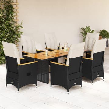 vidaXL 7-delige Bistroset met kussens poly rattan zwart, Verzenden, Nieuw, 6 zitplaatsen