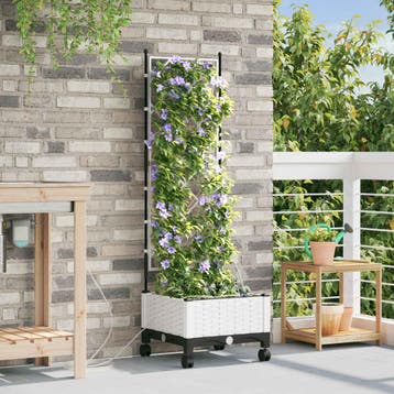 vidaXL Tuin Pot met Irrigatie en Wielen Wit 40 x 40 x 132 cm, Verzenden, Nieuw, Minder dan 60 cm, 60 cm of meer