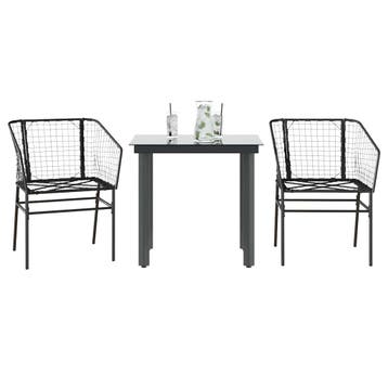 vidaXL 3-delige Tuinset poly rattan glas zwart, 2 zitplaatsen, Nieuw, Tuinset, Verzenden