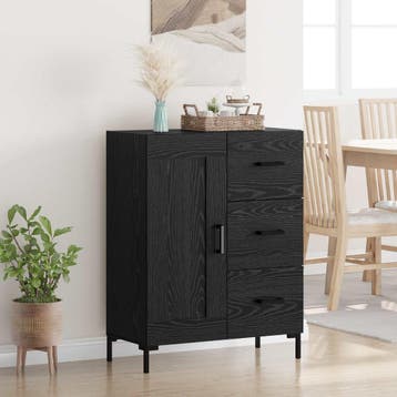 vidaXL Dressoir Zwart eiken 69.5 x 34 x 90 cm Bewerkt hout, Huis en Inrichting, Kasten | Dressoirs, Verzenden, Nieuw, Overige houtsoorten