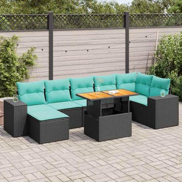 vidaXL 8-delige Loungeset met kussens poly rattan zwart, Verzenden, Nieuw, Loungeset