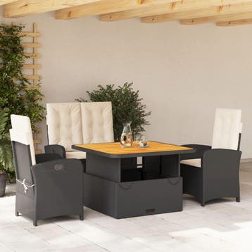 vidaXL 4-delige Tuinset met kussens poly rattan zwart, Tuin en Terras, Verzenden