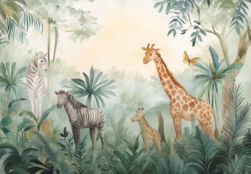 Jungledieren fotobehang Giraf en Zebra, Verzenden, Nieuw, Wanddecoratie