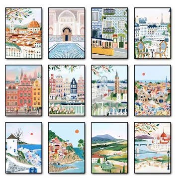 Wereld Steden Canvas Poster – Reis Stadslandschap Decor, Verzenden, Nieuw