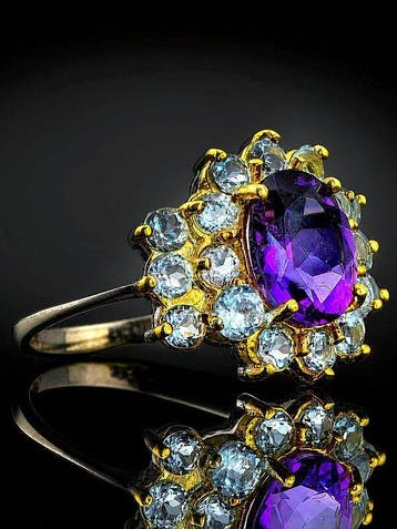 Natuurlijke Amethist Ring - 925 Sterling Zilver - Zwart