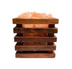 Zoutlamp - Himalaya Zoutstenen - Houten Korfje  - Vierkant, Ophalen of Verzenden