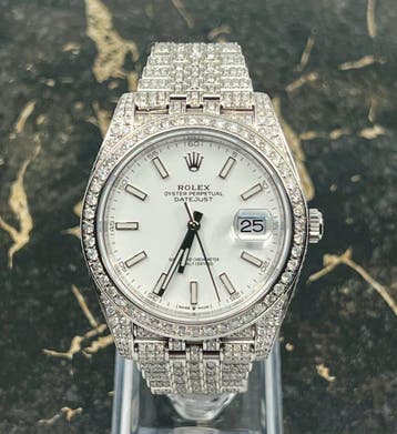 Rolex Datejust 41 - White Dial -126300 - Iced Out - Diamonds, Staal, Polshorloge, Nieuw, Rolex
