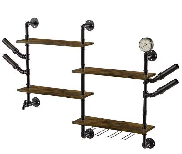 4-laags Wand Wijnrek – Met Glashouders, Huis en Inrichting, Kasten | Wandmeubels, Nieuw, Verzenden