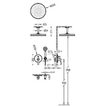 Regendoucheset Tres Clasic Mengkraan Plafondarm Incl., Ophalen of Verzenden, Nieuw