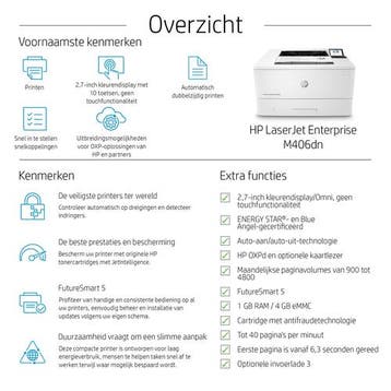 HP - Lj enterprise m406dn (3pz15a), Zwart-en-wit printen, Gebruikt, Printer, HP