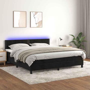 vidaXL Boxspring met matras en LED fluweel zwart 180x200 cm, Eenpersoons, Verzenden, Zwart, Nieuw