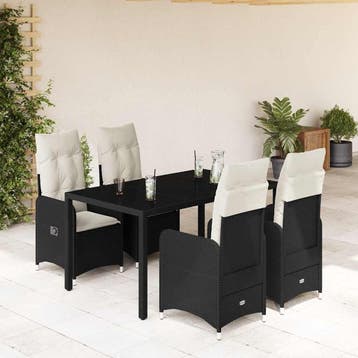 vidaXL 5-delige Bistroset met kussens poly rattan zwart, Tuin en Terras, Verzenden, Nieuw, 4 zitplaatsen