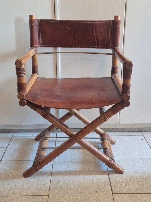 Klapstoel - Leder, Bamboe, Antiek en Kunst, Kunst | Designobjecten