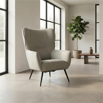 Leren fauteuil Flair - Toledo Perle (lichtgrijs), Eigentijds, Modern, Retro, Romantisch, Nieuw, Ophalen of Verzenden, 75 tot 100 cm