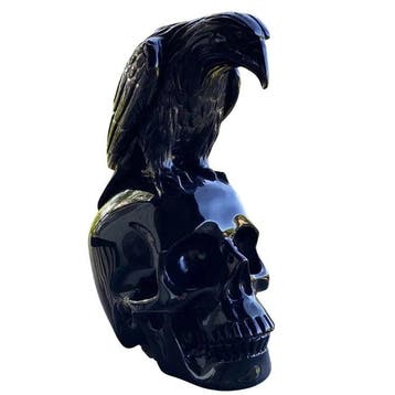 Hand Carved Raven on Skull Sculpture – African Gothic Resin