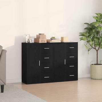 vidaXL Dressoir 2 st Zwart Eiken 60 x 31 x 84 cm Bewerkt, Huis en Inrichting, Verzenden, Nieuw, Overige houtsoorten, Minder dan 50 cm