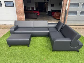 Hoekbank LEOLUX B flat bankstel zwart leer design bank ZGAN, 250 tot 300 cm, Design, Hoekbank, Vierpersoons of meer