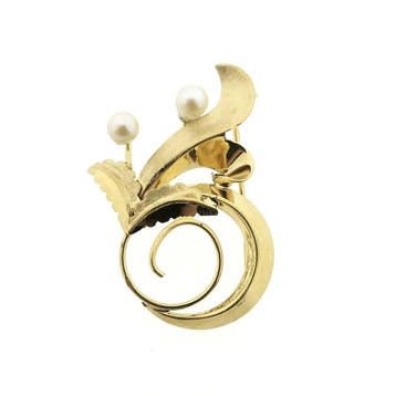 Gouden broche met parel, Sieraden, Tassen en Uiterlijk, Broches, Gebruikt, Ophalen of Verzenden, Met edelsteen, Goud