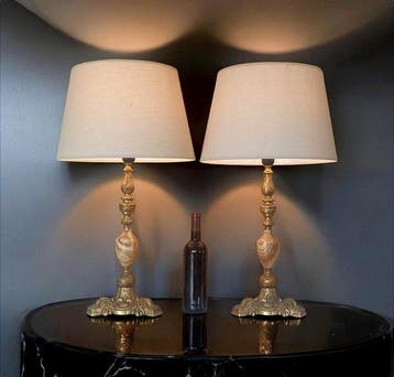 Lamp (2) - Stijl Louis XV - Gemaakt in Frankrijk - Brons,