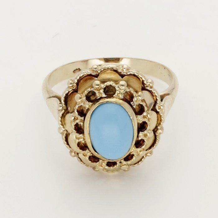 Ring - 14 karaat Geel goud Turquoise, Sieraden, Tassen en Uiterlijk, Ringen