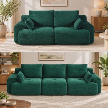 Modulaire Corduroy Hoekbank Groen - Slaapbank met Ottomaan &, Verzenden, Nieuw