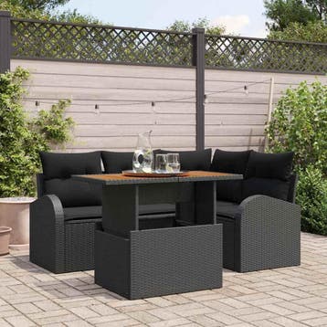vidaXL Tuin Sofa Set 5 st Zwart Poly riet, Verzenden, Nieuw, Rotan, 5 zitplaatsen