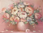 English school (XX) - Vintage floral still life oil painting, Antiek en Kunst
