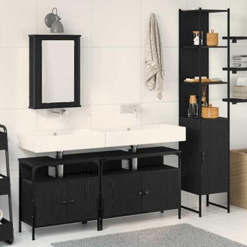 vidaXL Badkamermeubelset met plank 4 pcs Zwart Eiken Bewerkt, Huis en Inrichting, Badkamer | Badkamermeubels, Verzenden, Nieuw