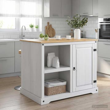 vidaXL Keuken Eiland Set Wit en Honing Was 112 x 77 x 91,5, Verzenden, Nieuw, Wit