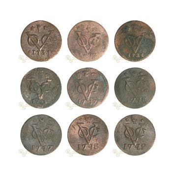 VOC - West-Friesland. 1 Duit 1731 t/m 1749 (9 verschillende)