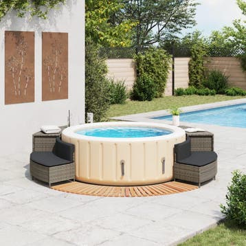 vidaXL Hottub-ombouw poly rattan massief acaciahout grijs, Verzenden, Nieuw
