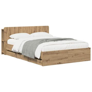 vidaXL Bedframe met opbergruimte en hoofdbord Artisanaal, Verzenden, Nieuw, Bruin, Hout