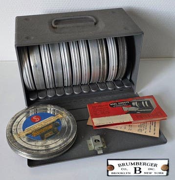 Vintage Brumberger Metalen Filmkoffer Reel Chest met 12 8, Nieuw