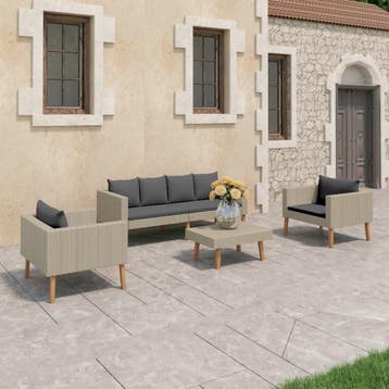 vidaXL 4-delige Loungeset met kussens poly rattan beige, Verzenden, Nieuw, Textileen, Loungeset