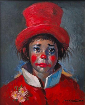 Aurelio Moreno (XX) - Retrato de joven payaso con sombrero, Antiek en Kunst, Kunst | Schilderijen | Klassiek