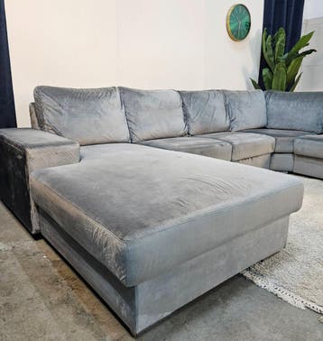 Hoekbank Zilver Velvet | Ruim en Elegant - Gereinigd, Huis en Inrichting, Ophalen of Verzenden, Nieuw