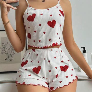 Dames Pyjama Set: 2-delig Tanktop & Shorts met Liefdesprint, Verzenden, Nieuw