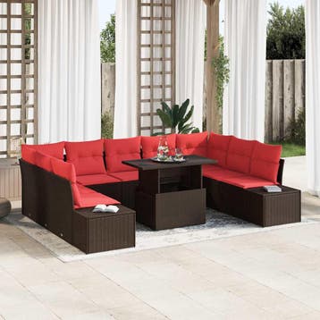 vidaXL Tuin Sofa Set 10 st Bruin poly rattan, Tuin en Terras, Tuinsets en Loungesets, Verzenden, Nieuw, Rotan, Meer dan 8 zitplaatsen