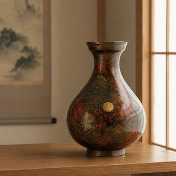 Vaas - Brons, vergulde decoratie, Hoogte 25 cm (groot