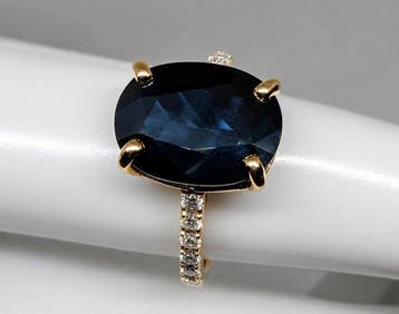 Ring - 18 karaat Geel goud - 7.58ct. tw. Saffier - Diamant, Nieuw