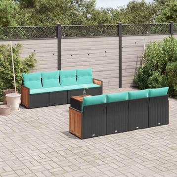 vidaXL 9-delige tuinbankset met kussens van zwart polyrotan, Tuin en Terras, Verzenden, Nieuw