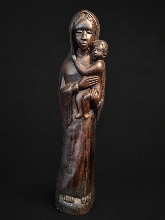 Beeld, Heilige Maria met kindje Jezus - 50 cm - Ebbenhout, Antiek en Kunst, Antiek | Boeken en Bijbels