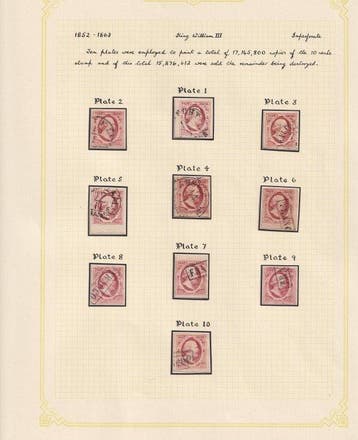 Nederland 1852 - Brede zegels alle tien platen 10 cent rood, Gestempeld