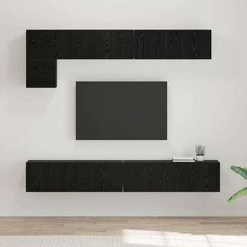 vidaXL Tv-meubelset 5 st Zwart Eiken Bewerkt hout, Minder dan 50 cm, Verzenden, Nieuw, Minder dan 100 cm