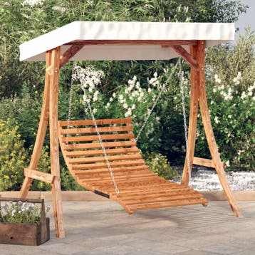 vidaXL Schommelbed met luifel vurenhout met teak afwerking, Verzenden, Nieuw, Hout
