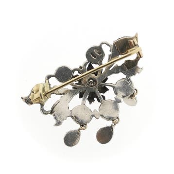 Zilveren broche gezet met roos geslepen diamanten, Gebruikt, Ophalen of Verzenden, Met edelsteen, Zilver