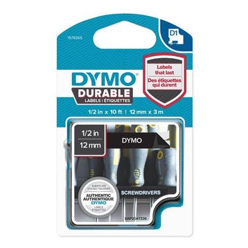 Dymo 1978365 tape wit op zwart 12 mm (origineel), Computers en Software, Printerbenodigdheden, Verzenden, Nieuw, Printertape, Dymo