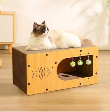 Kattenhuis met Krabplank – Houten Kattenbox 60×30×29 cm, Verzenden, Nieuw